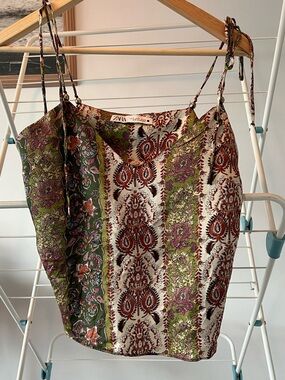 Zara Green White Burgundy Paisley Satin Cami